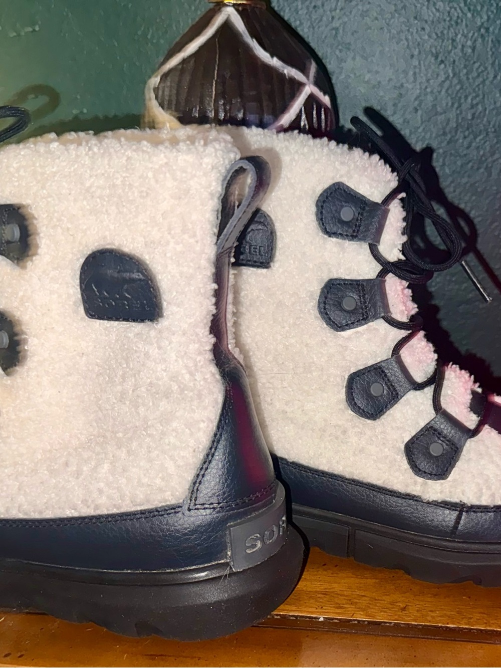 Sorel Cozy Shearling Lace-Up Winter Boots - White & Black